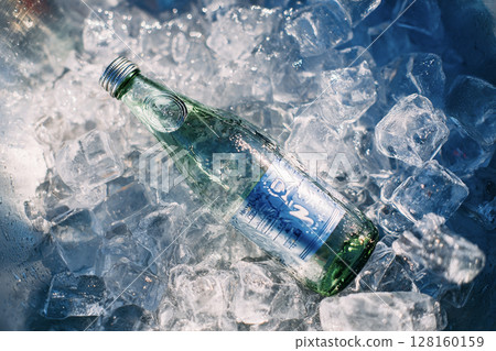 A bottle of Ramune chilled on ice and the coolness of summer A bottle of Ramune chilled on ice and the coolness of summer 128160159