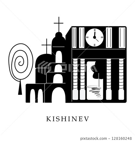 Kishinev, black and white illustration 128160248