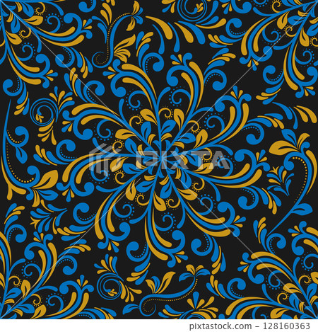 Decorative seamless pattern. Template for packaging, drapery, interior design and creative ideas. Curls of different shapes and sizes make up a single background Decorative seamless pattern. Template for packaging, drapery, interior design and creative ideas. Curls of different shapes and sizes make up a single background 128160363
