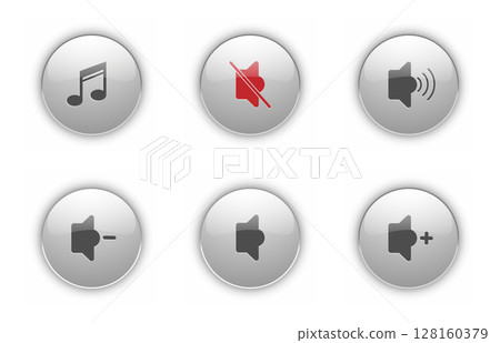 A set of sound control buttons. A button with a glare effect for audio or video equipment A set of sound control buttons. A button with a glare effect for audio or video equipment 128160379