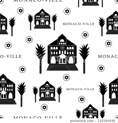 Monaco-Ville, black and white seamless pattern 128160436