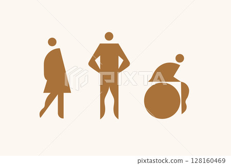 Wc signs male female inclusive beige Wc signs male female inclusive beige 128160469