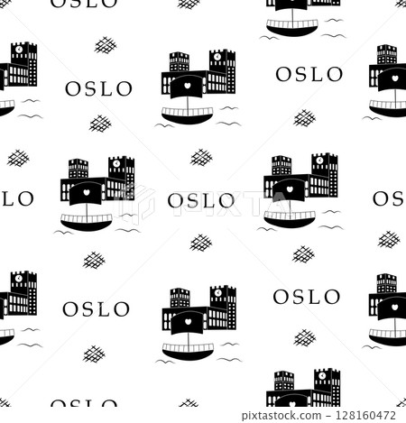 Oslo city, black and white seamless pattern 128160472