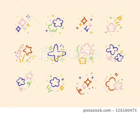 Sparkle glitter, stars and floral shapes design icons beige Sparkle glitter, stars and floral shapes design icons beige 128160473