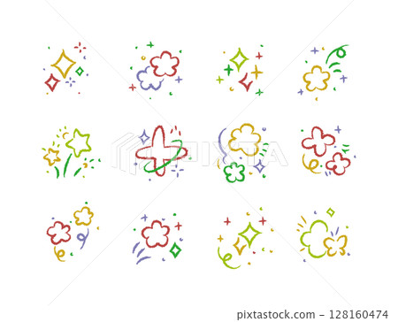 Sparkle glitter, stars and floral shapes design icons white 128160474
