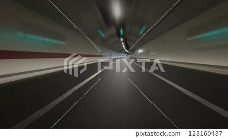 Car driving on highway and tunnel at night Car driving on highway and tunnel at night 128160487