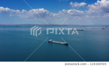 Many cargo ships waiting for port entrance 128160503