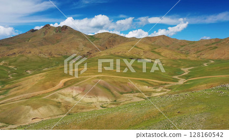 Aerial mountains landscape in Orkhon valley 128160542