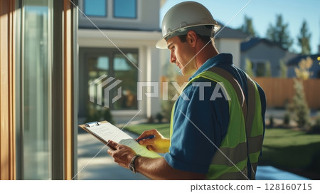 Construction Inspector Reviewing Documents 128160715