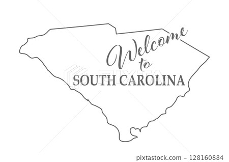 Welcome to South Carolina. Outline of the state with a welcome inscription. A template for covers, banners, posters, and posters. Welcome to South Carolina. Outline of the state with a welcome inscription. A template for covers, banners, posters, and posters. 128160884
