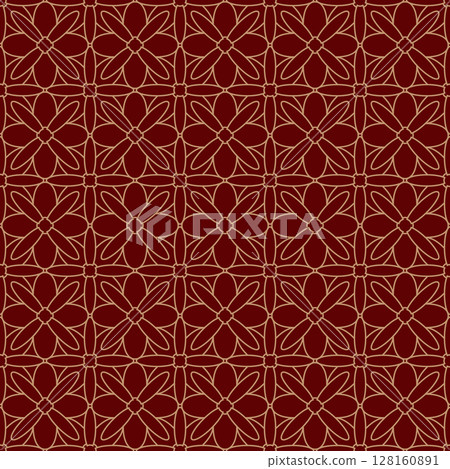 Seamless gold ornament on a red background. The composition of colorful elements creates a seamless pattern. National ornament. Idea for textiles, textures, prints, wallpapers, clothes and interior, Seamless gold ornament on a red background. The composition of colorful elements creates a seamless pattern. National ornament. Idea for textiles, textures, prints, wallpapers, clothes and interior, 128160891