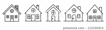 Set of Classic Houses template flat and line icons on transparent background, line design vector illustration, estate concept 128160924
