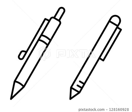 Set of Ball Pen template flat and line icons on transparent background, line design vector illustration, office supplies concept 128160928