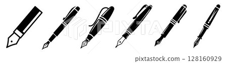Set of Fountain Pen template flat and line icons on transparent background, flat design vector illustration, office supplies concept Set of Fountain Pen template flat and line icons on transparent background, flat design vector illustration, office supplies concept 128160929