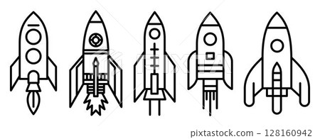 Set of Spaceships template flat and line icons on transparent background, flat line design vector illustration, start-up concept 128160942