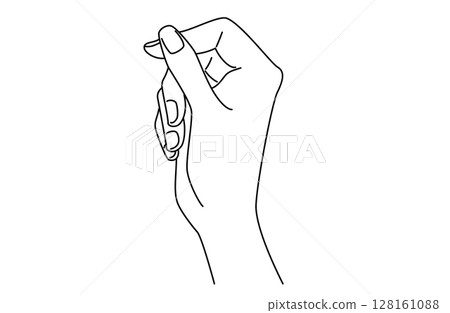 Vector illustration of a hand holding something with index finger and thumb seen from the side 128161088