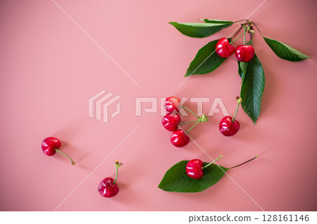 Juicy ripe cherries close-up view from above Juicy ripe cherries close-up view from above 128161146