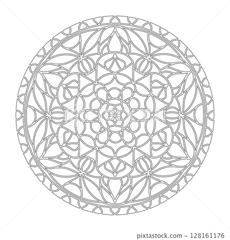 Symmetrical pattern in Tantric yoga of Buddhism and Hinduism. Contour mandala ornament for coloring and scrapbooking. A design element for the development of a color composition Symmetrical pattern in Tantric yoga of Buddhism and Hinduism. Contour mandala ornament for coloring and scrapbooking. A design element for the development of a color composition 128161176