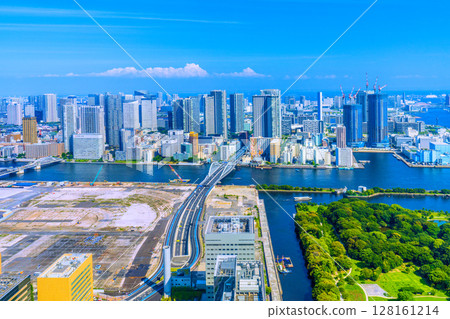 Tokyo cityscape in Japan, July. Towards a new era. View of the former Tsukiji Market site, etc. To be redeveloped... = 4th Tokyo cityscape in Japan, July. Towards a new era. View of the former Tsukiji Market site, etc. To be redeveloped... = 4th 128161214
