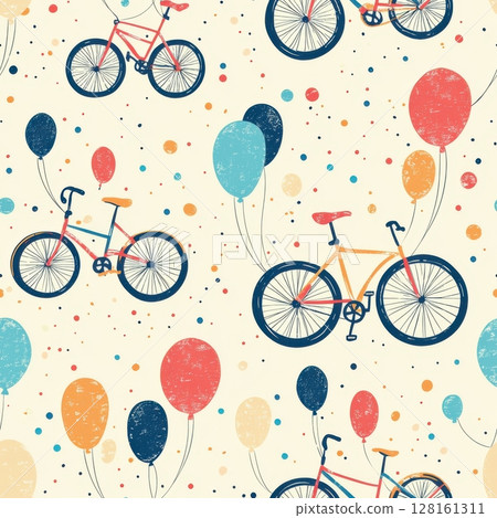 Vintage Bicycle and Balloons Seamless Pattern 128161311