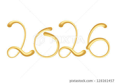 Curved 3D gold 2026 numbers on white background Curved 3D gold 2026 numbers on white background 128161457