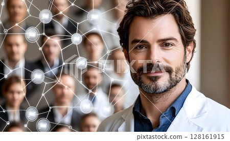 Confident Doctor Connected Network Blurred Colleagues 128161915