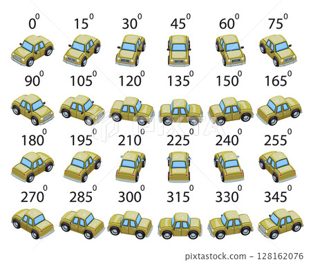 Rotation of the car in game style by 15 degrees for animation.   128162076