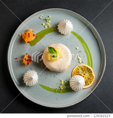 Artful Dessert Composition on Matte Gray 128162223
