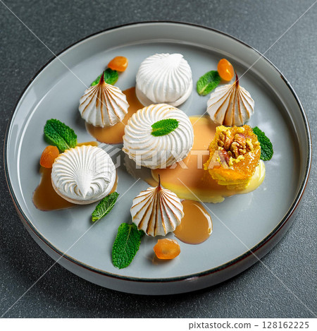 Artful Dessert Composition on Matte Gray 128162225