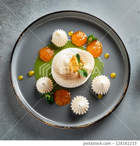 Artful Dessert Composition on Matte Gray 128162233