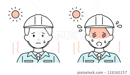 Heat stroke Male worker Construction site Summer Illustration material Vector 128162257