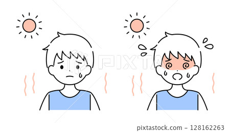 Heat stroke boy boy summer illustration material vector Heat stroke boy boy summer illustration material vector 128162263