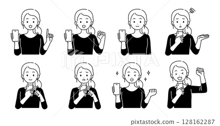 Illustration set of a woman holding a smartphone 128162287