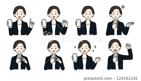 女子手持智慧型手機的插圖集 128162292