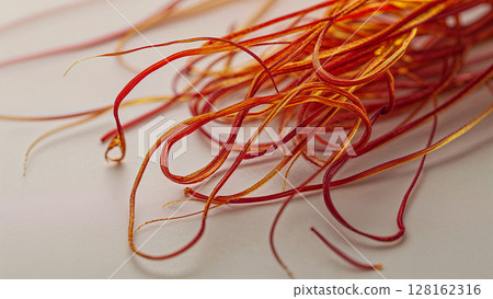 A bunch of red and orange strings are tangled together. Concept of chaos and disorder, as the strings are twisted and knotted in various directions. The colors of the strings create a warm A bunch of red and orange strings are tangled together. Concept of chaos and disorder, as the strings are twisted and knotted in various directions. The colors of the strings create a warm 128162316