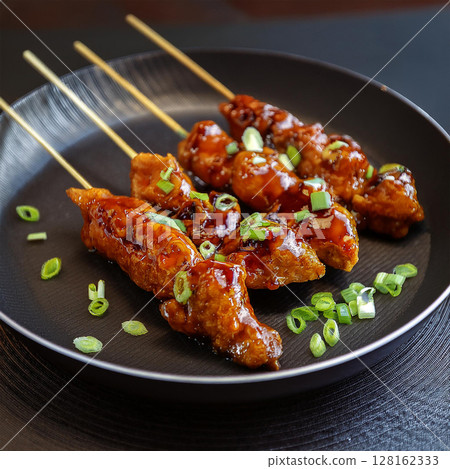 Delicious Skewered Chicken in Sticky Sauce Delicious Skewered Chicken in Sticky Sauce 128162333