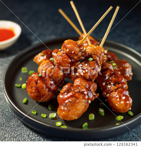 Delicious Skewered Chicken in Sticky Sauce 128162341
