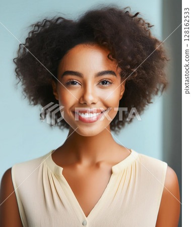 Elegant Young Woman with Warm Expression 128162533