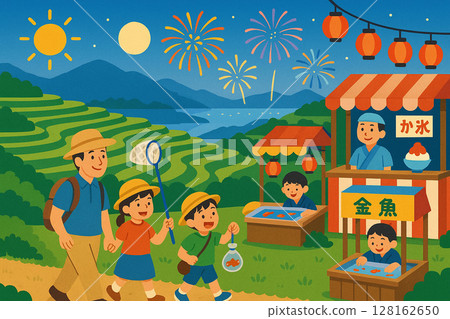 家庭享受夏季郊遊 128162650