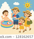 一家人夏天在沙灘上玩耍的插圖 128162657