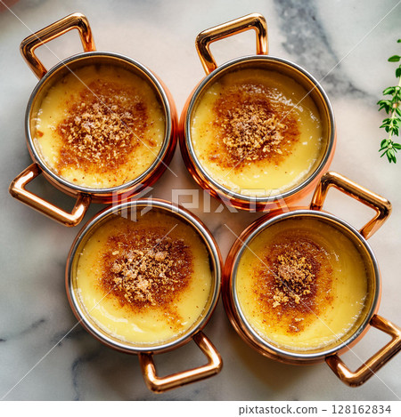 Exquisite Custard Dessert in Copper Pots Exquisite Custard Dessert in Copper Pots 128162834