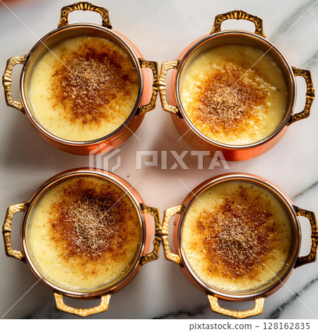 Exquisite Custard Dessert in Copper Pots 128162835