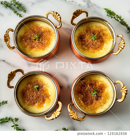 Exquisite Custard Dessert in Copper Pots Exquisite Custard Dessert in Copper Pots 128162836