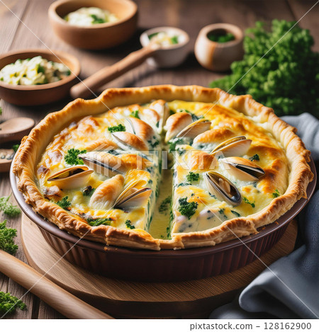 Rustic Seafood Pie Freshly Baked Delight 128162900