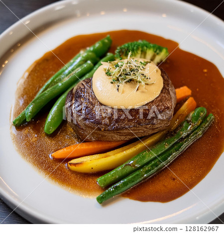 Exquisite Medium Rare Steak with Vegetables 128162967