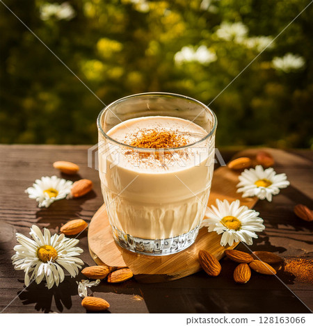Creamy Drink Garnished with Almond and Spice 128163066