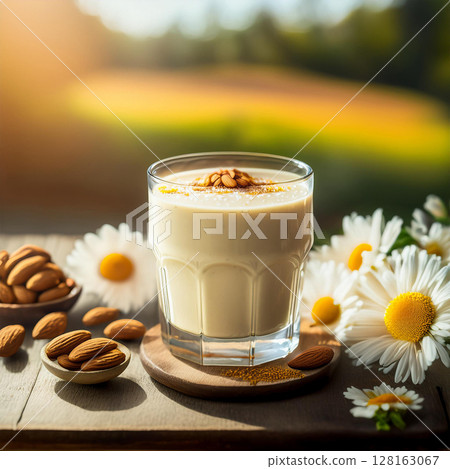 Creamy Drink Garnished with Almond and Spice 128163067