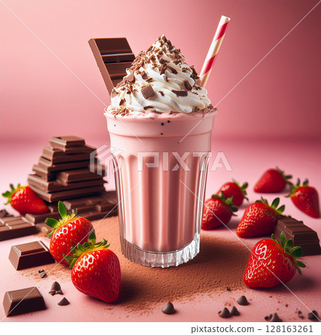 Irresistible Strawberry Milkshake with Chocolate Topping 128163261