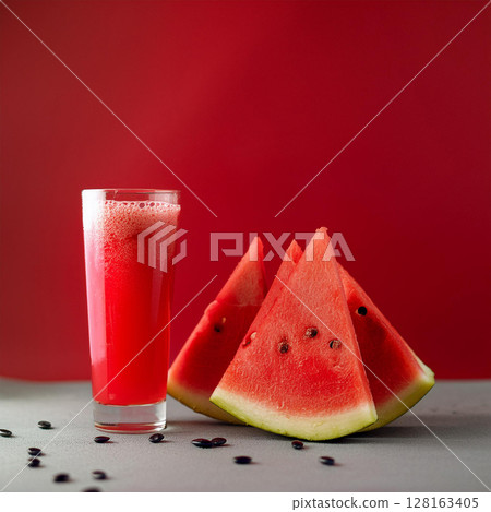 Refreshing Watermelon Juice with Vibrant Slices 128163405