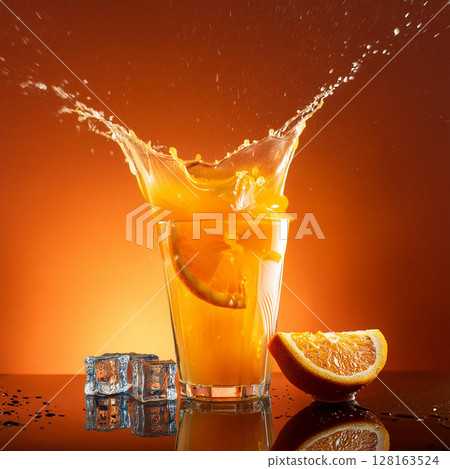 Refreshing Orange Juice Splash in Glass Refreshing Orange Juice Splash in Glass 128163524